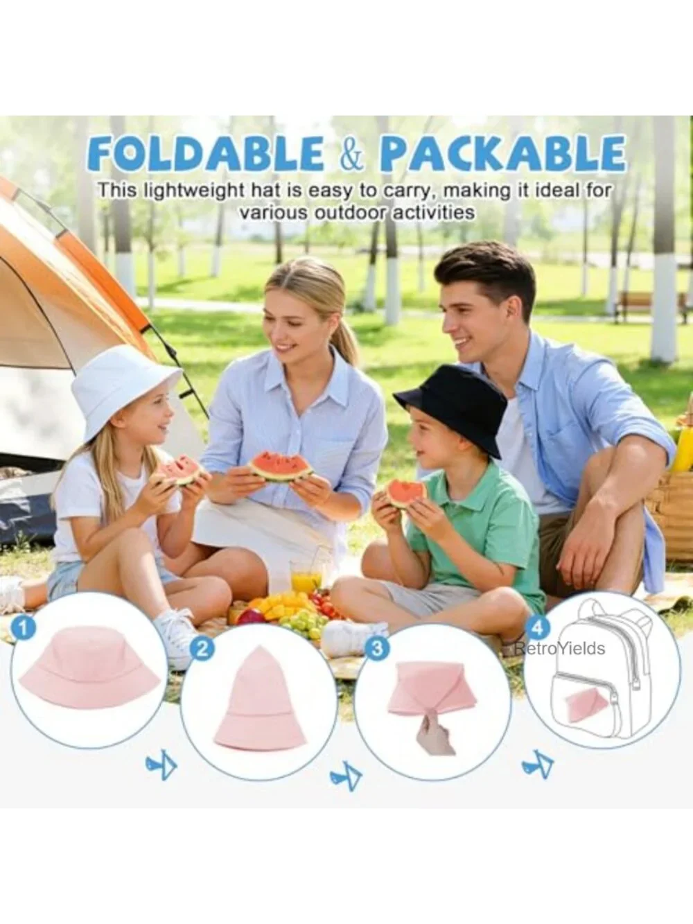 Kids Bucket Hat UPF 50+ Cotton Sun Hat Foldable Breathable for Beach Travel